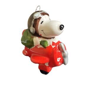 Vintage Ceramic Snoopy Flying Ace Red Plane Ornament 2" Made in Japan Peanuts